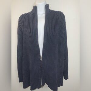 Vintage Marsh Landing II Deep Blue Ribbed Zip-Up Sweater Sz 1X